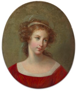 Portrait de femme en robe rouge