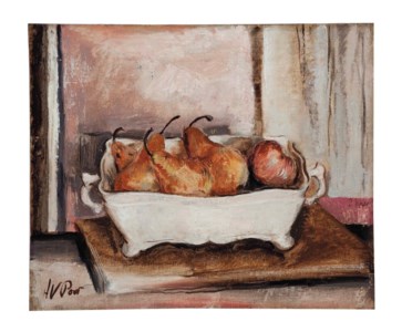 Still life with pears in a dish
