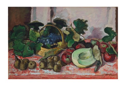 Still life with pears, grapes and melons