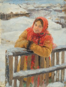 Young woman in a red headscarf