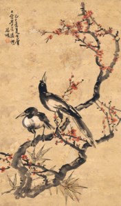 Two Magpies and Red Plum Blossoms