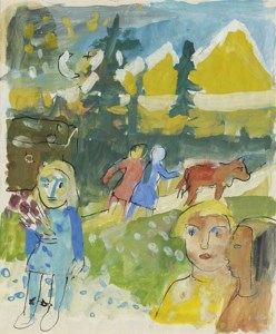 Studie zu 'Alles blüht' , 1929 verso: Skizze zu Mädchenkopf