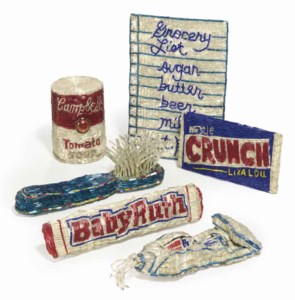 Grocery List, Campbell's Soup Can, Toothbrush, Toothpaste, Baby Ruth Bar and Nestle Crunch King Size Bar