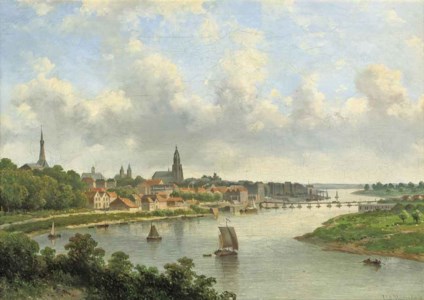 View of a riverside town