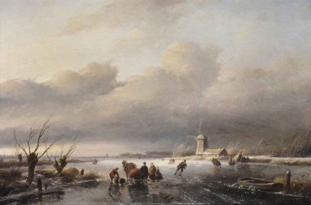 Figures on a frozen waterway