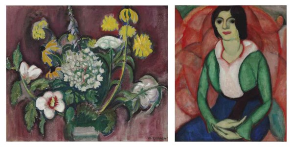 Floral Still Life; and Woman in Green: A Double-Sided Work