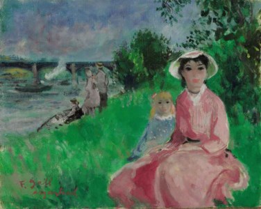 Eugénie et Marie-Lize sous le pont d'Argenteuil en été