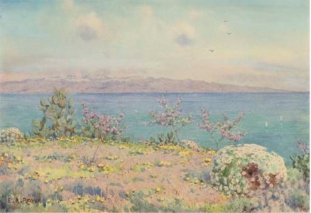 The straits of Messina and Calabria from Taormina, Sicily