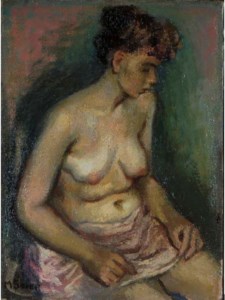 Seated female nude in profile