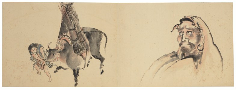 Drawings of flowers, birds and figures