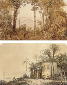 View overlooking Rio de Janeiro from the Tijuca forest; A mediterranean costal scene; An Italian landscape; and Lauterbrun Valley, Switzerland