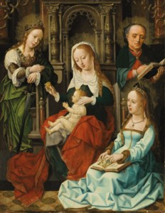 Master of the Plump-Cheeked Madonnas, The Holy Family with Saints Catherine and Barbara