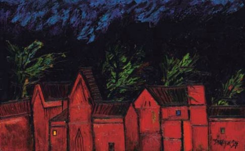 Francis Newton Souza, Row of Red Houses with Trees
