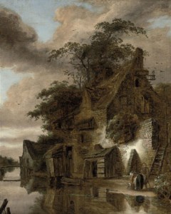 A cottage by a river