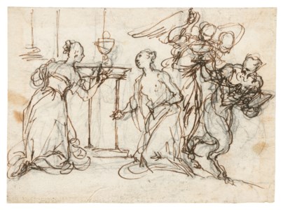 A young woman kneeling at an altar rescued from sin