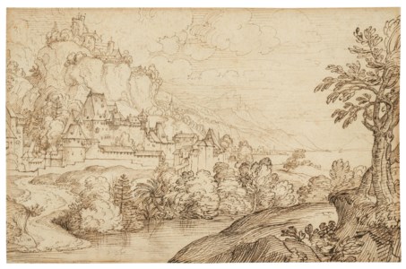 A landscape with a coastal town, after Albrecht Dürer