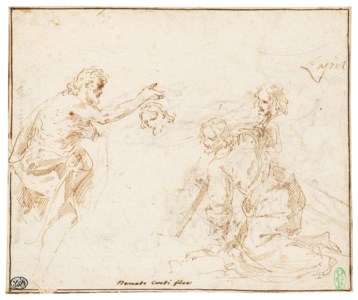 Studies of a Baptism of Christ and of Christ carrying the Cross ( recto ); Saint John the Baptist and a study of a figure embracing figures ( verso )