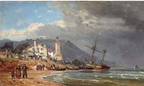 Unloading vessels on the Normandy coast