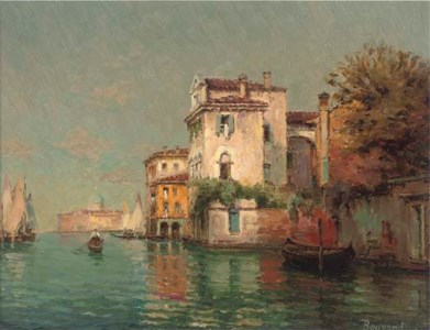A gondolier on a Venetian backwater, Santa Maria della Salute beyond