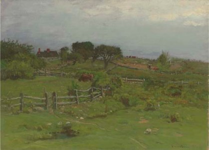 Cattle Grazing with a Farm in the Distance