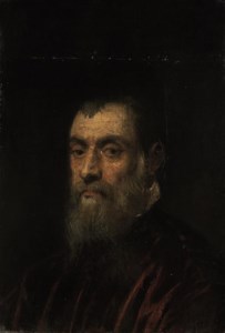 Portrait of a bearded man, bust-length, in a red gown