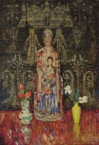Still life with sculpture of Mother and Child