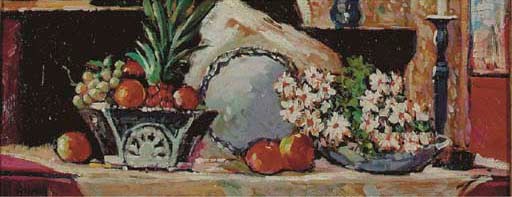 Still life of fruit on a dining room table