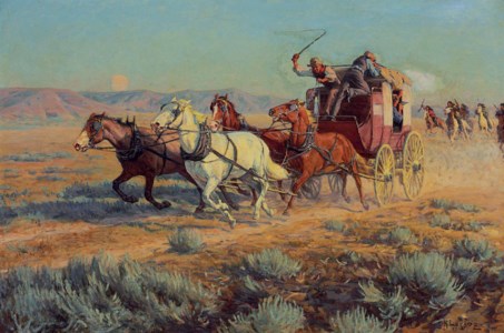 Stagecoach Pursued by Mounted Indians