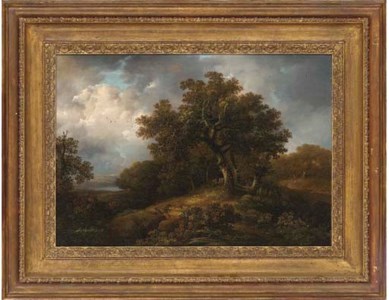 Travellers resting along a country path