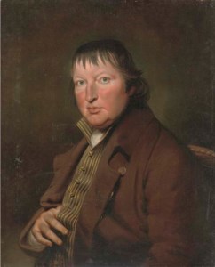 Portrait of Thomas Salter, half-length, in a brown coat and striped waistcoat
