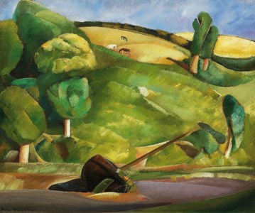 Boris Grigoriev, Sailing boat in a cubist landscape