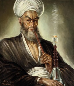 An elder smoking a kalian