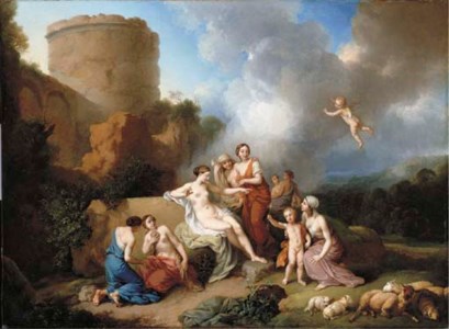 A classical landscape with Venus and Cupid, and attendant nymphs
