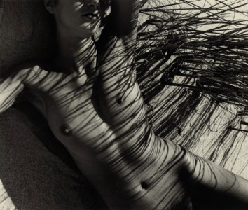 Nude on beach with shadow, Provincetown, 1940