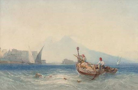 Fishermen dragging in their nets in the Bay of Naples