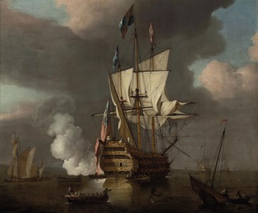 The flagship Royal Sovereign saluting at the Nore