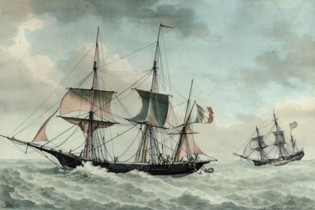 The French corsair L'Etoile capturing the Swedish merchantman Gustave Adolphe off Menorca, 4 t h September 1805