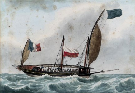 A crowded French xebec in the Mediterranean