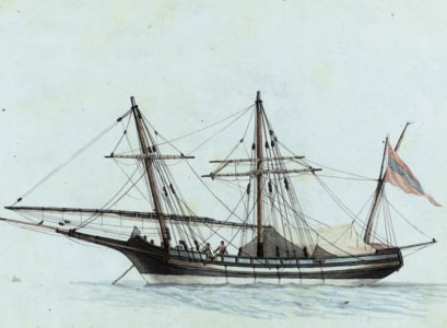 A xebec lying at anchor in the Mediterranean ( recto ) (illustrated) and study of a xebec ( verso )