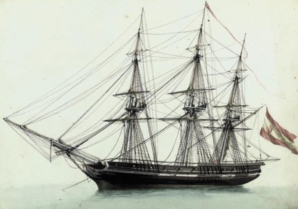 A Spanish frigate lying at anchor ( recto ) (illustrated) and study of Spanish shipping ( verso )