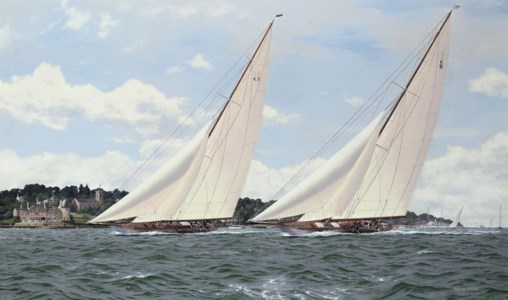 Candida and Astra vying for line owners off the Royal Yacht Squadron, Cowes
