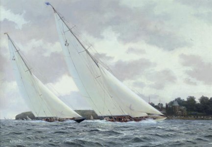 Velsheda and Endeavour approaching the finishing line off the Royal Yacht Squadron, Cowes