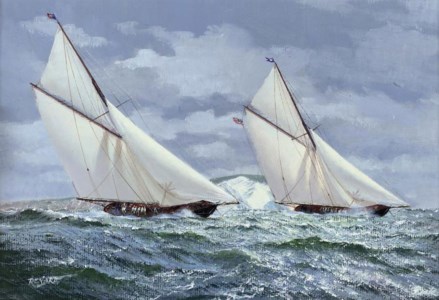 Britannia and Navahoe at the start of the Brenton Reef Cup, off Newport, Rhode Island, 1893