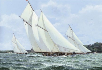 Westward, Britannia and Lulworth at full pelt in the Solent off Cowes