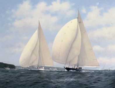 Velsheda and Endeavour in a downwind duel off Cowes
