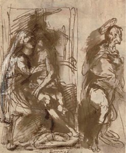 The Lamentation, and a standing saint ( recto ); Study of a head ( verso )