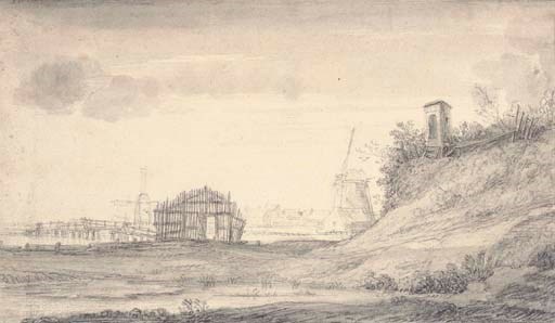 A sandy bank by the Zaagmolenpoort, Amsterdam, with the city seen in the distance