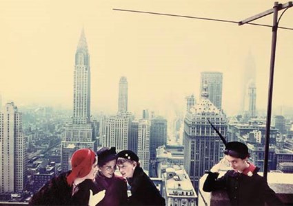 Hat Fashions, the New York skyline from the roof of the Condé Nast building, 1949