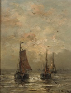 Boating at dusk, Scheveningen