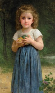 FRENCH, Petite fille tenant des pommes dans les mains